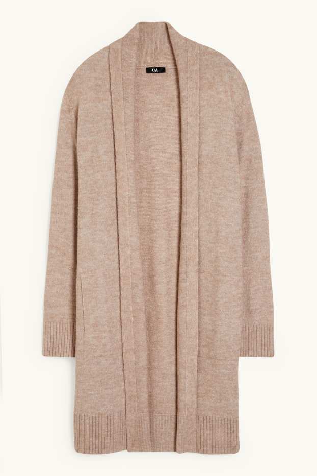 Damen - Lange Basic-Strickjacke - hellbeige