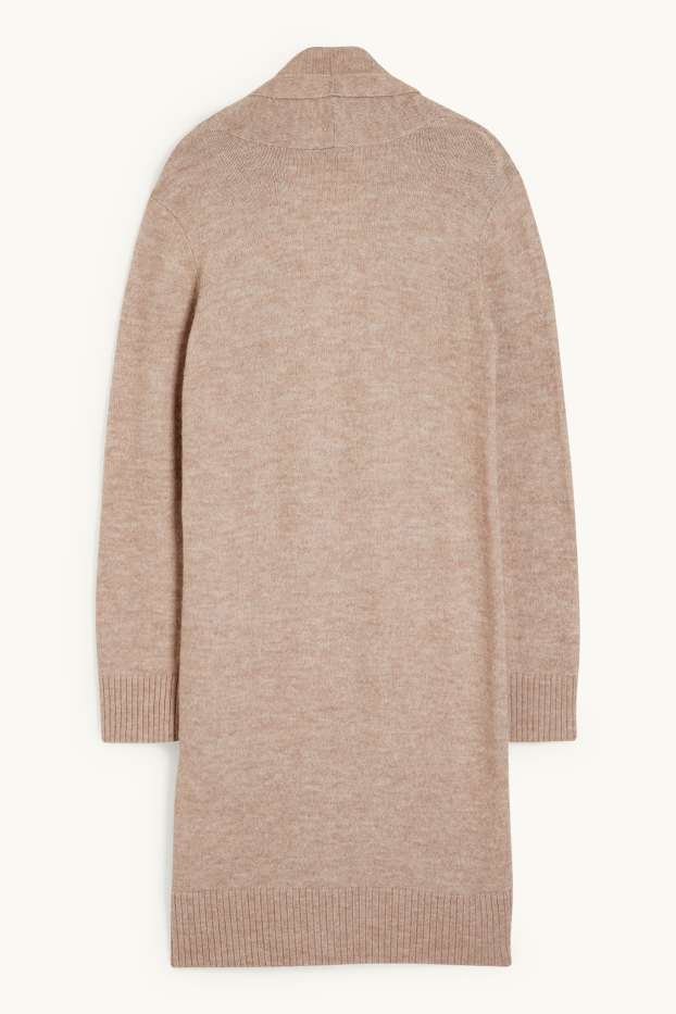 Damen - Lange Basic-Strickjacke - hellbeige