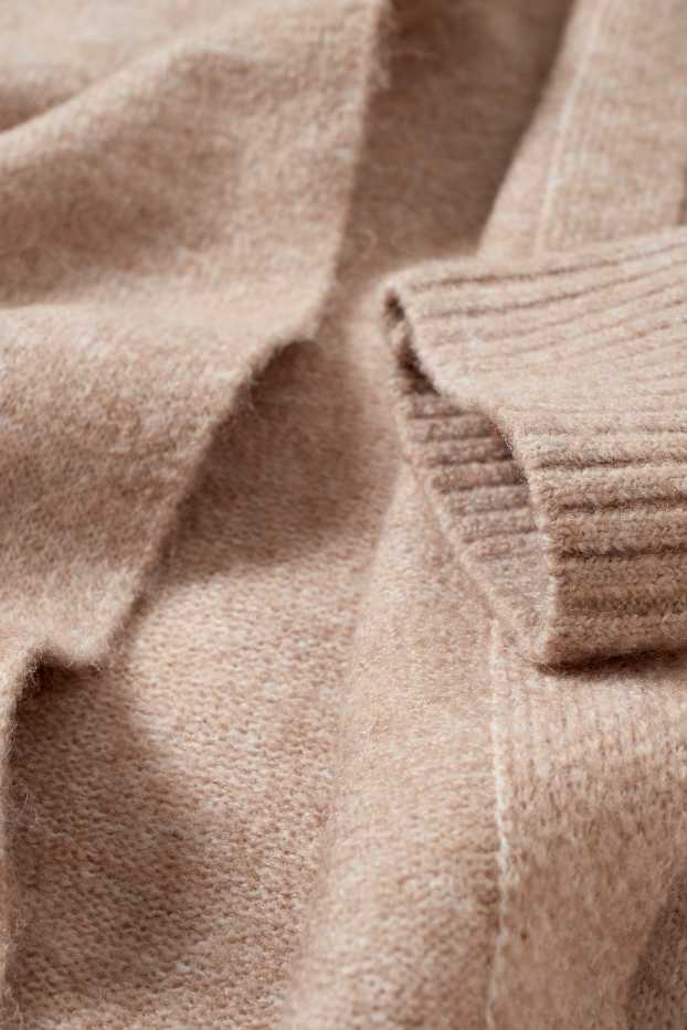 Damen - Lange Basic-Strickjacke - hellbeige