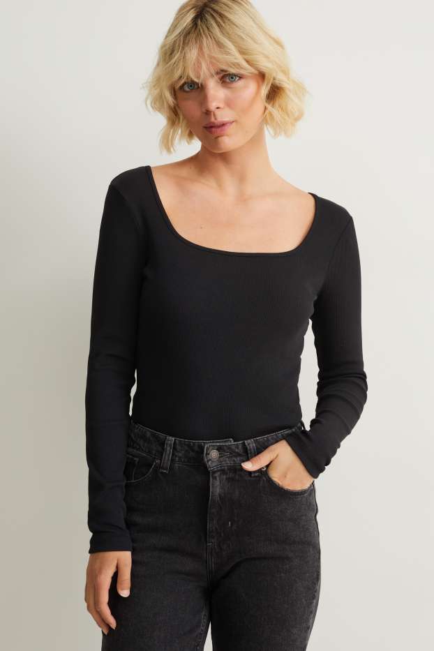 Damen - Basic-Langarmshirt - schwarz