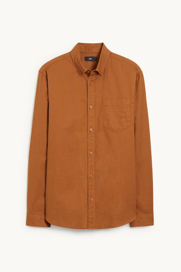 Hommes - Chemise Oxford - coupe droite - col button down - havane