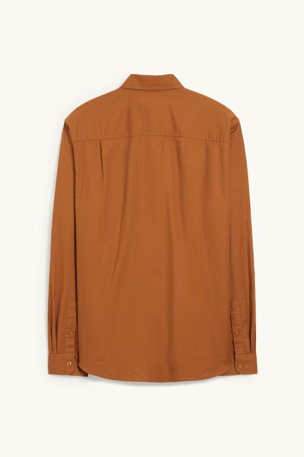 Hommes - Chemise Oxford - coupe droite - col button down - havane