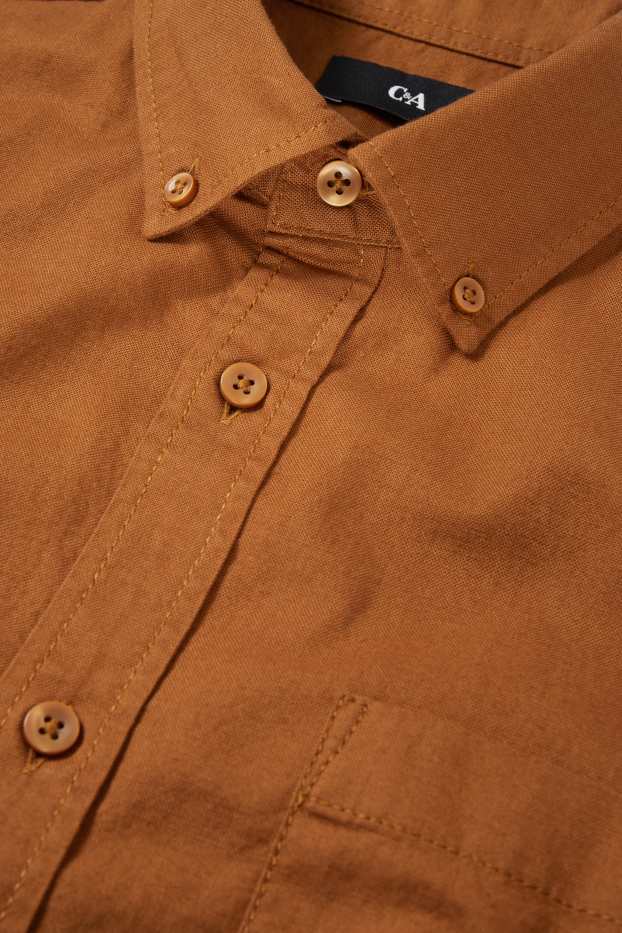 Hommes - Chemise Oxford - coupe droite - col button down - havane