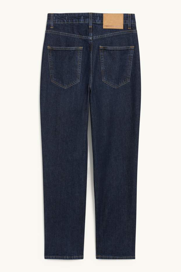 Women - Cropped straight jeans - high waist - blue denim
