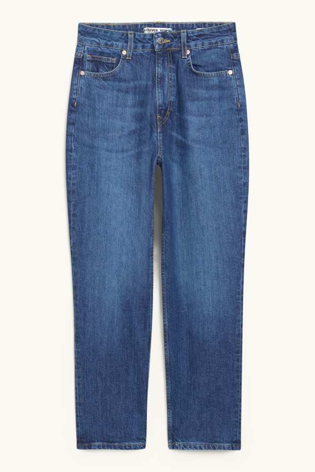 Damen - Crop Straight Jeans - High Waist - jeansblau