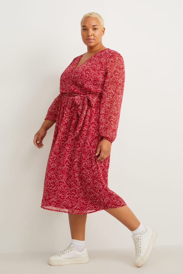 Women - Wrap dress - patterned - red / cremewhite