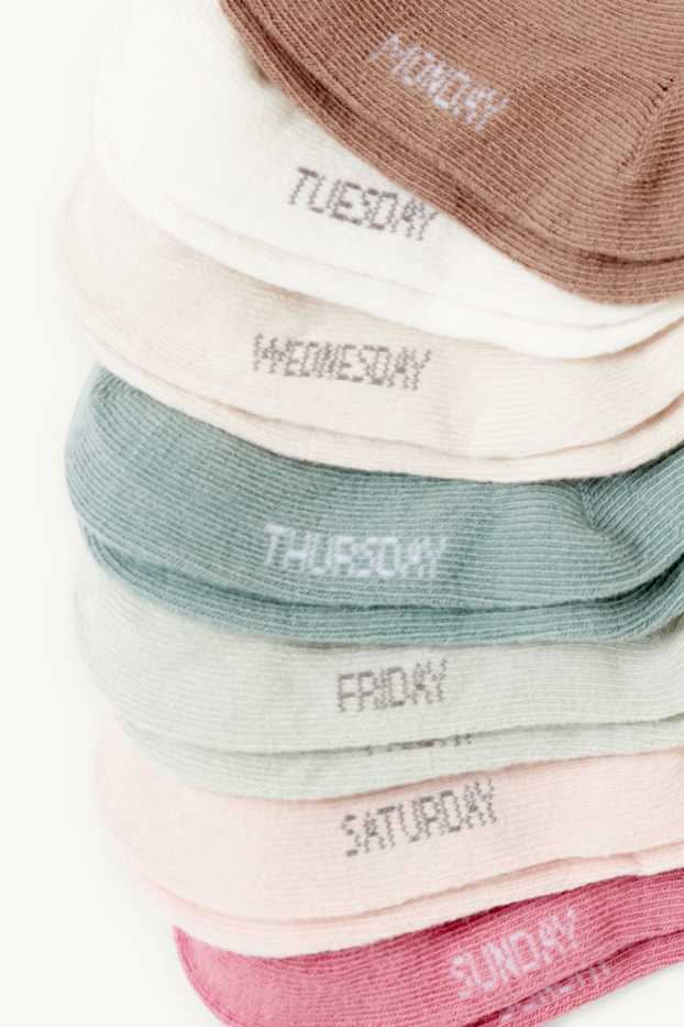 Nadó nena - Paquet de 7 - dies de la setmana - mitjons amb dibuix per a nadó - fúcsia