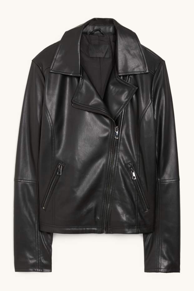 Damen - Bikerjacke - Lederimitat - schwarz