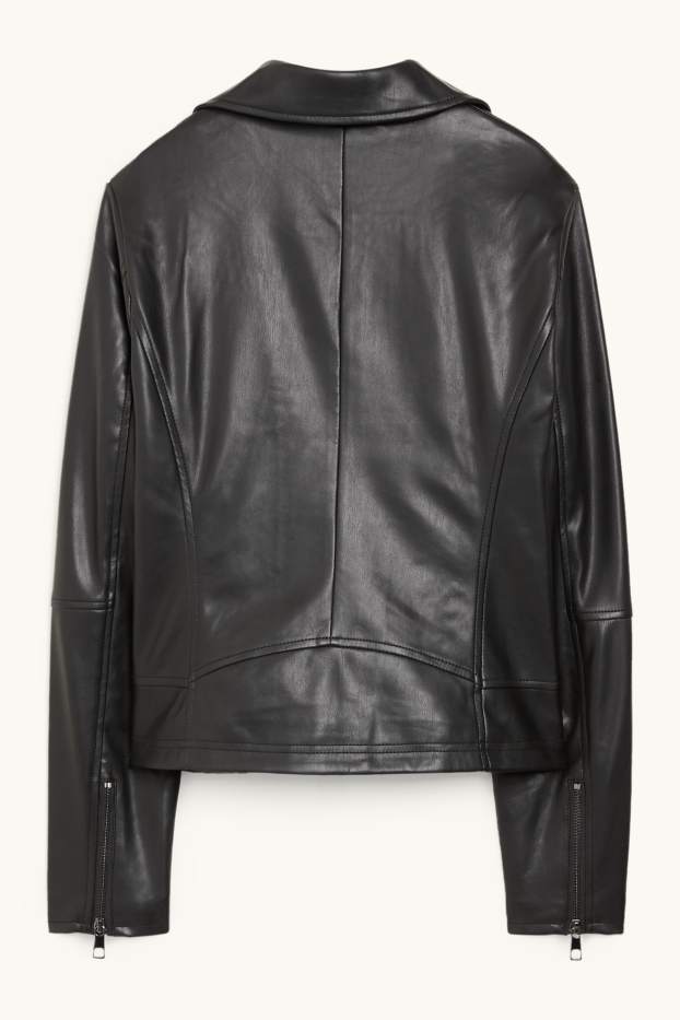 Damen - Bikerjacke - Lederimitat - schwarz