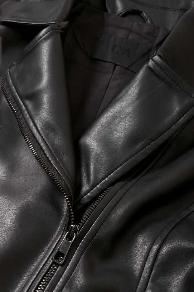 Damen - Bikerjacke - Lederimitat - schwarz