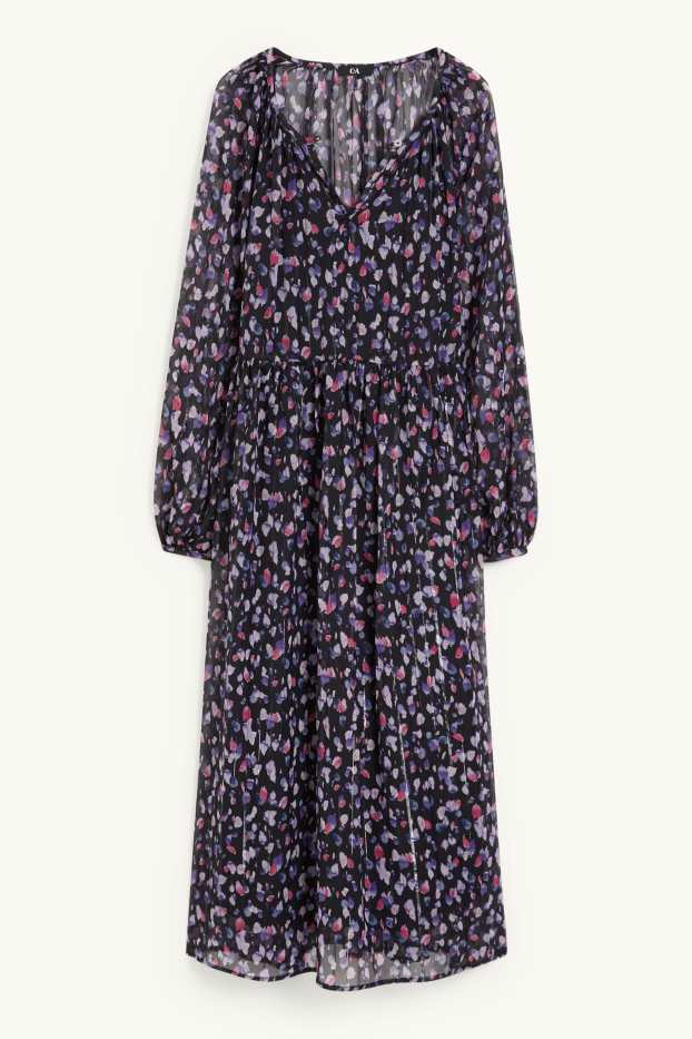Dames - Jurk van chiffon - met patroon - donkerblauw