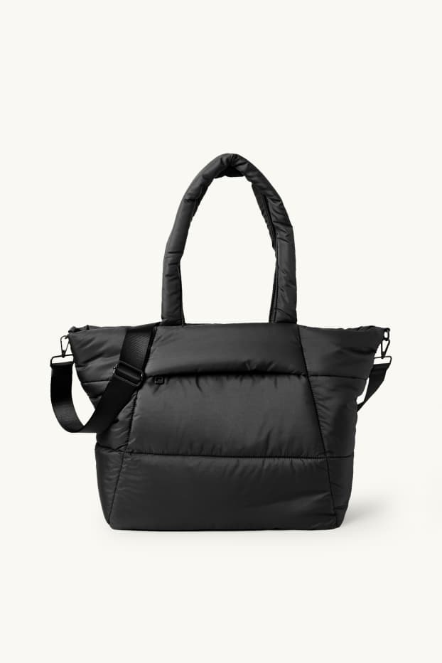 Damen - Großer Stepp-Shopper mit abnehmbarem Taschengurt - schwarz
