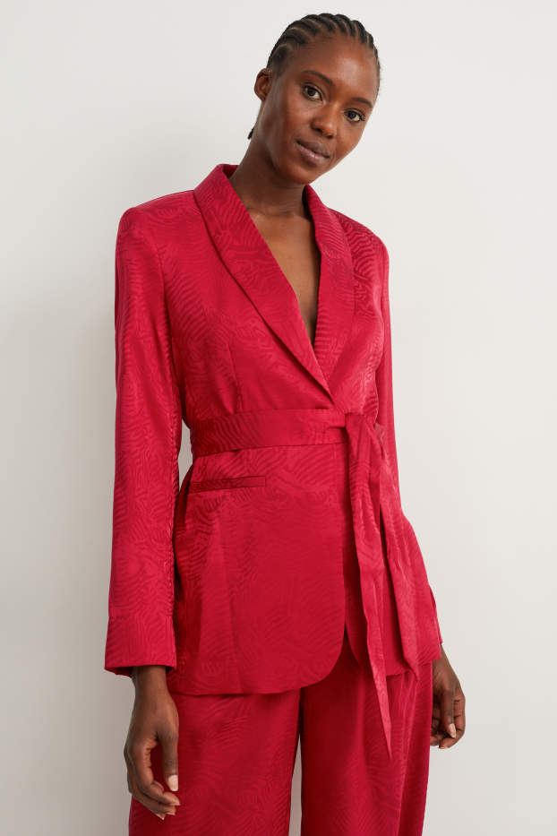 Damen - Blazer - Relaxed Fit - gemustert - dunkelrot