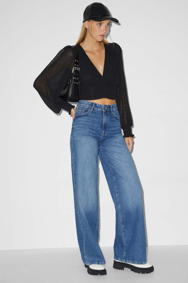 Women - CLOCKHOUSE - wide leg jeans - high waist - blue denim
