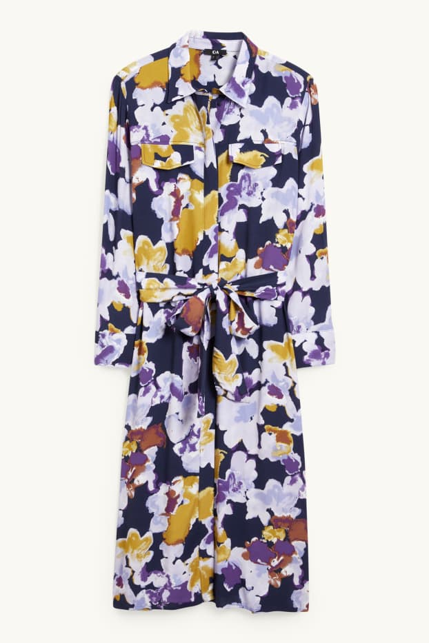 Women - Shirt dress - floral - dark blue