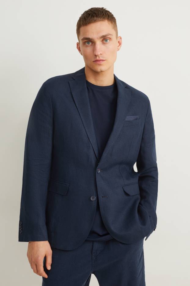 Men - Linen jacket - slim fit - dark blue