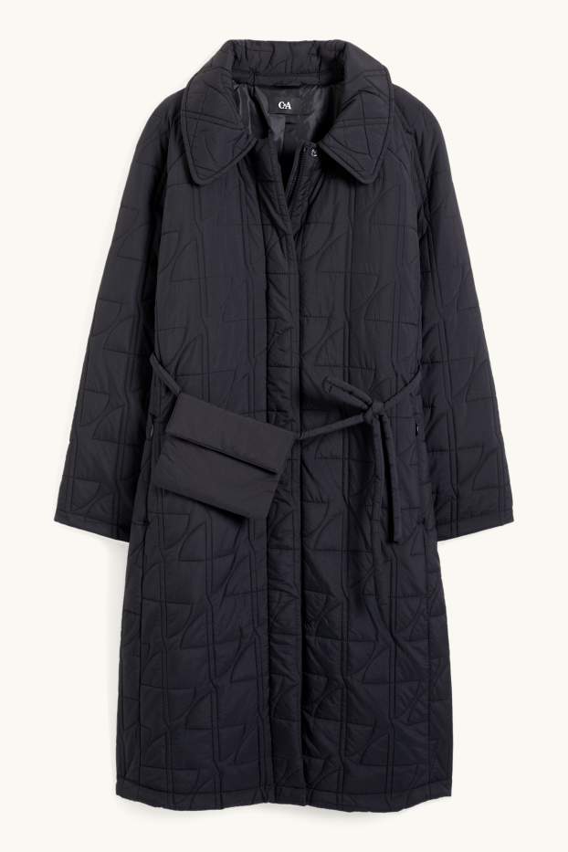 Women - Quilted coat with bum bag - black