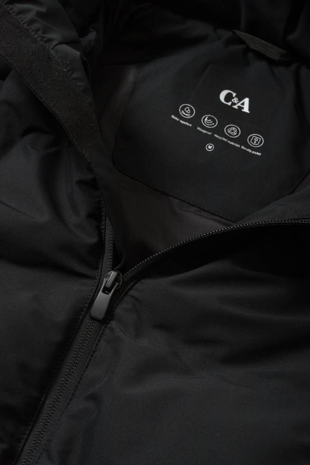 Heren - Gewatteerde jas met capuchon - waterafstotend - zwart