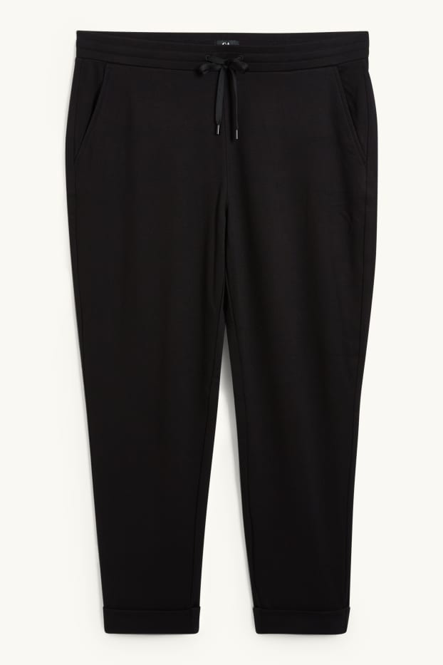 Women - Cloth trousers - mid-rise waist - tapered fit - black