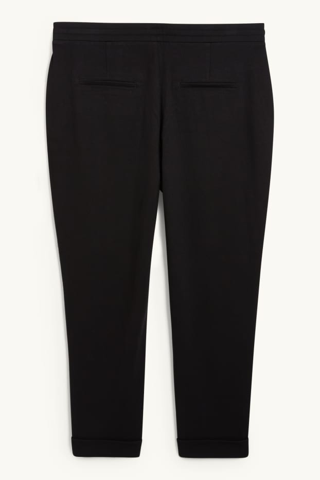 Women - Cloth trousers - mid-rise waist - tapered fit - black