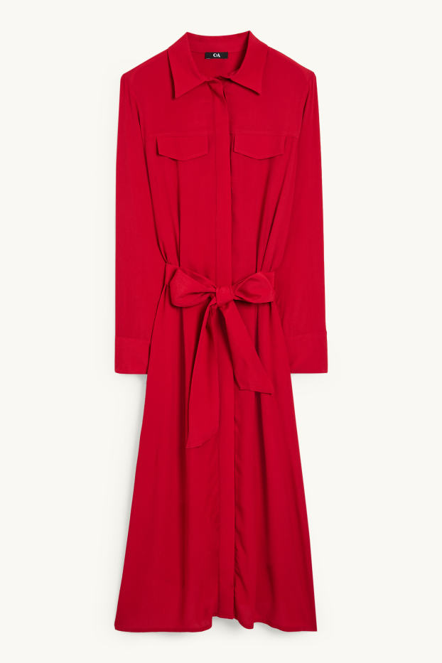 Damen - Viskose-Blusenkleid - dunkelrot
