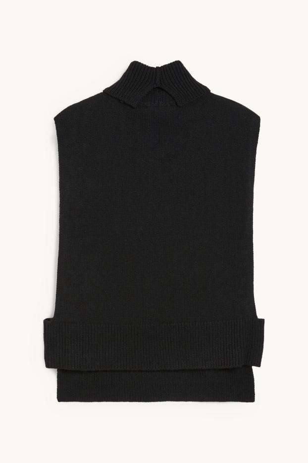 Women - Knitted cashmere blend poncho - black