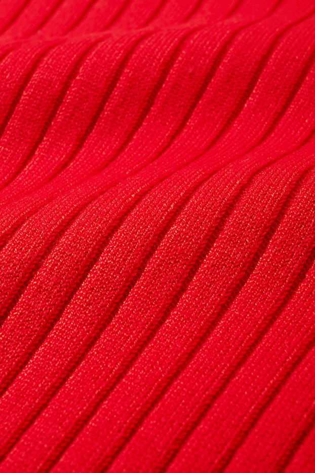 Women - Jumper with band collar - ribbed - red