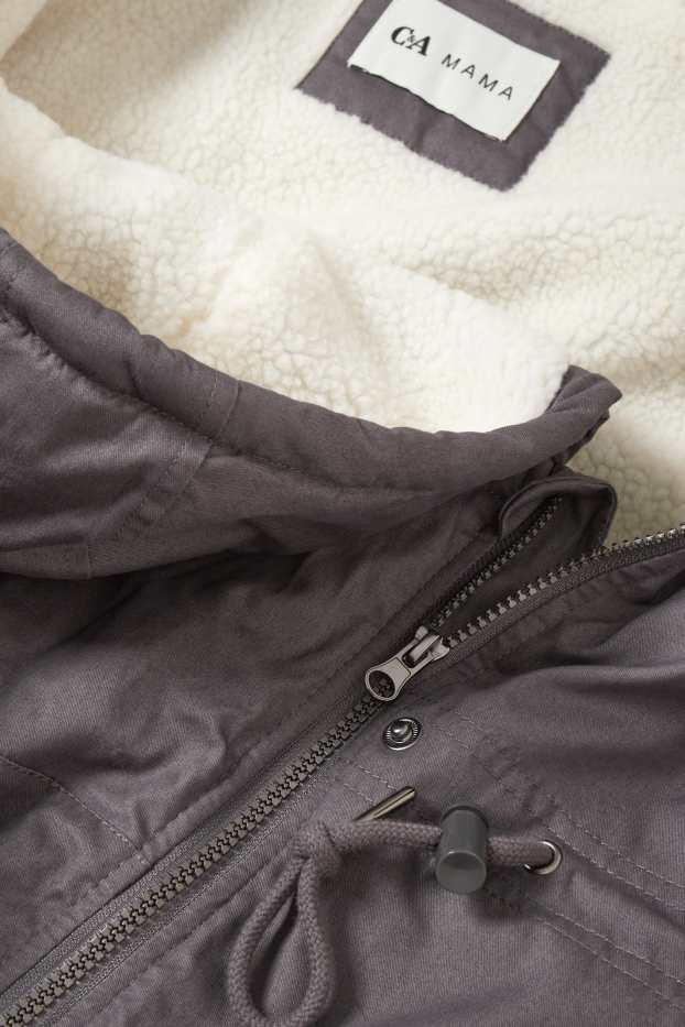 Dámské - Těhotenská parka s kapucí - nosící - šedá