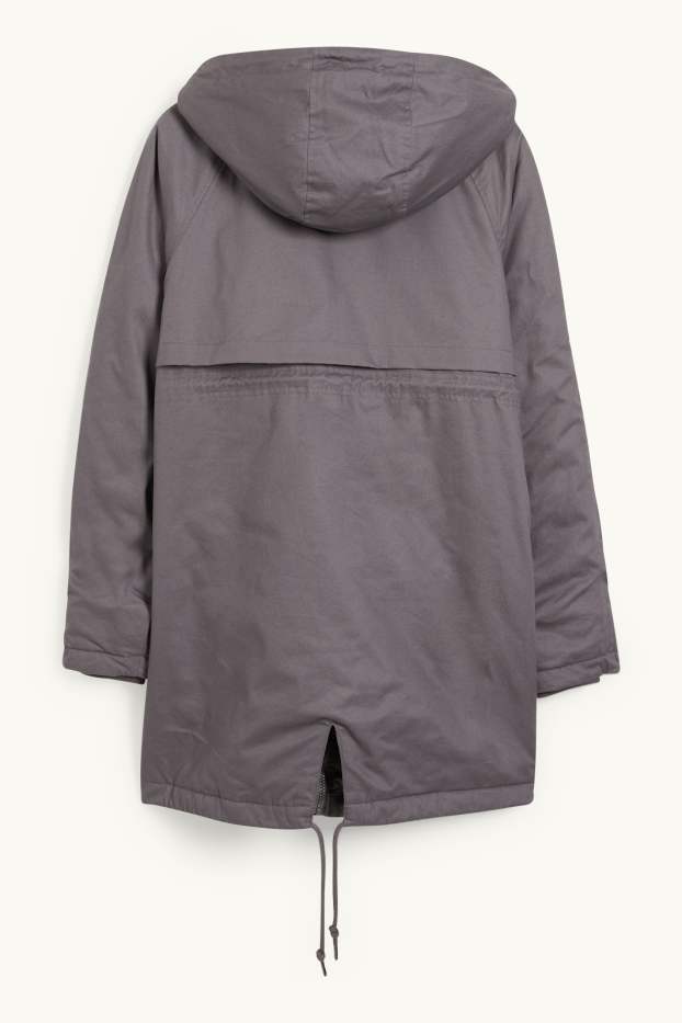 Dámské - Těhotenská parka s kapucí - nosící - šedá