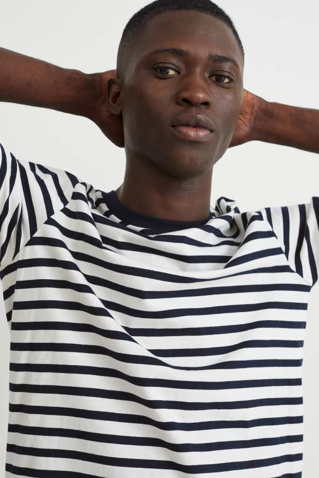 Bărbați - Tricou - cu dungi - albastru închis / alb-crem