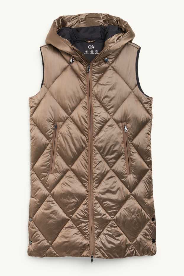 Women - Long quilted gilet with hood - beige