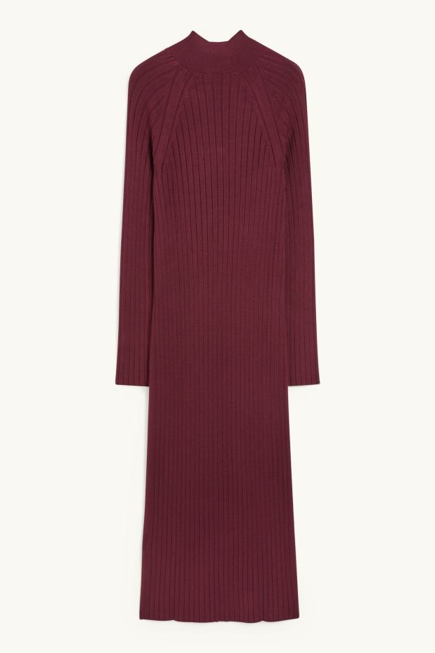 Women - Knitted bodycon dress - bordeaux
