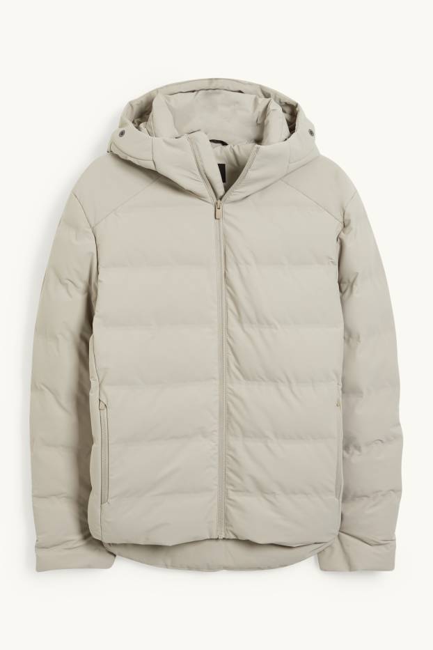 Heren - Gewatteerde jas met capuchon - waterafstotend - grijs-bruin