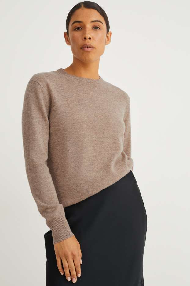 Damen - Basic-Pullover - Woll-Mix mit Kaschmir - hellbeige