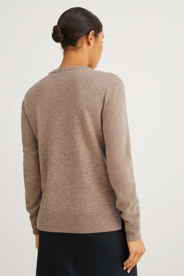 Damen - Basic-Pullover - Woll-Mix mit Kaschmir - hellbeige