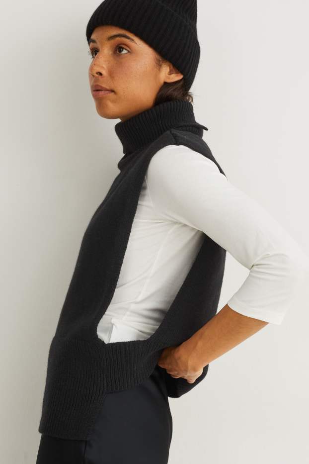 Women - Knitted cashmere blend poncho - black