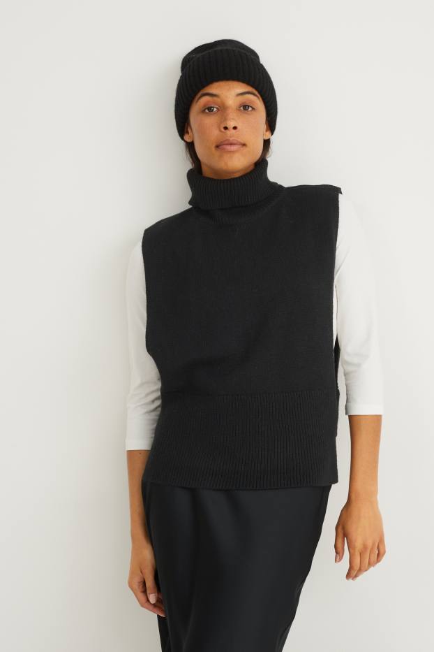 Women - Knitted cashmere blend poncho - black