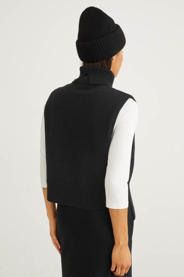 Women - Knitted cashmere blend poncho - black