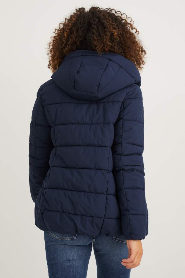 Femmes - Doudoune de grossesse avec capuche et empiècement porte-bébé - bleu foncé