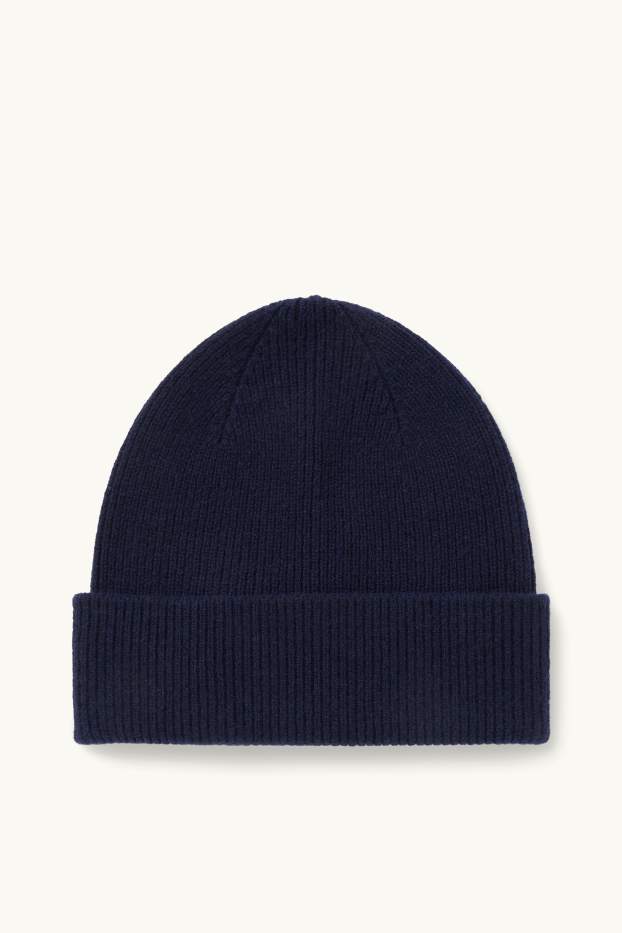 Men - Knitted cashmere hat - dark blue