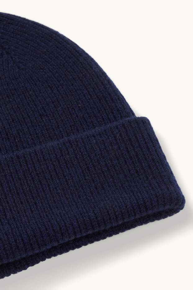 Men - Knitted cashmere hat - dark blue
