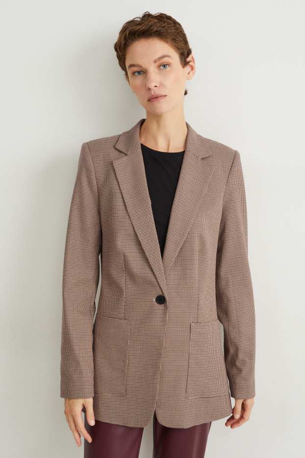 Women - Blazer - regular fit - check - light beige