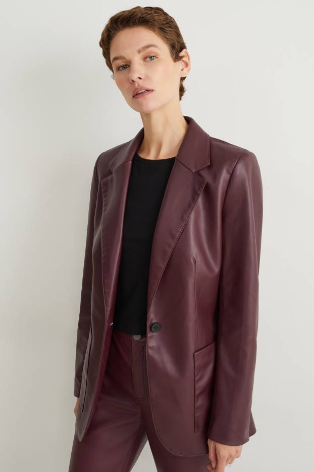 Women - Blazer - regular fit - faux leather - bordeaux
