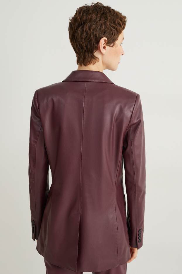 Women - Blazer - regular fit - faux leather - bordeaux
