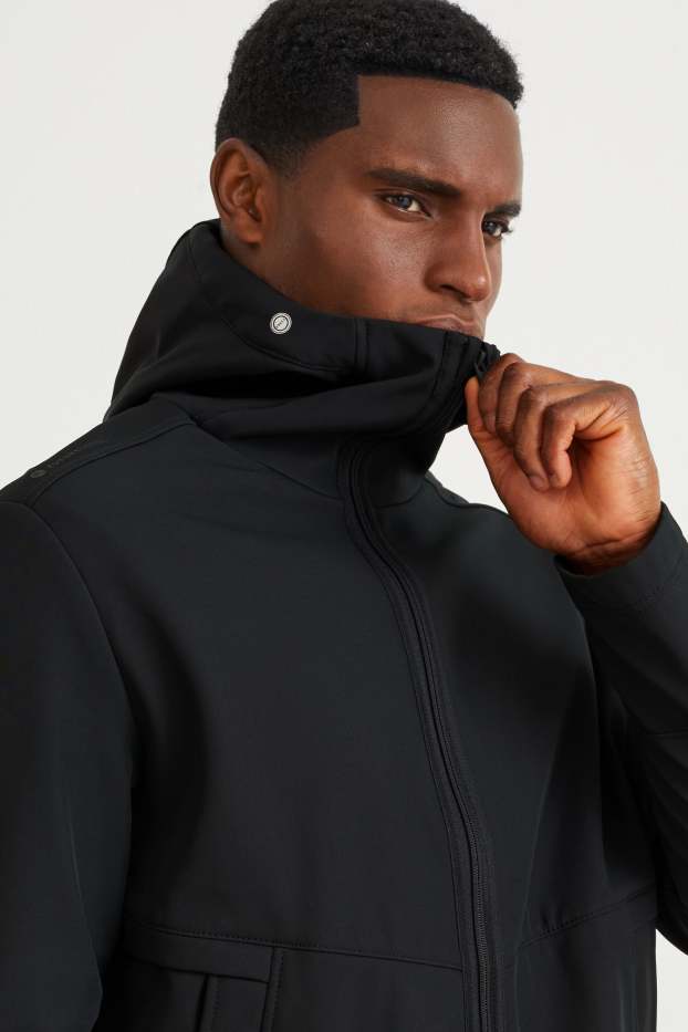 Hommes - Veste softshell à capuche - déperlante - 4 Way Stretch - noir
