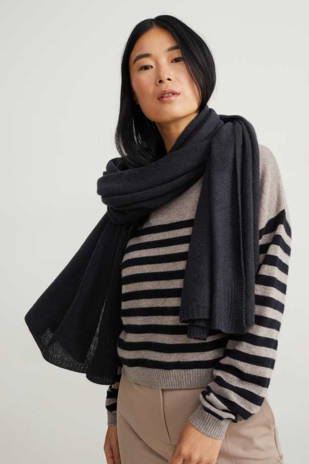 Women - Cashmere scarf - black