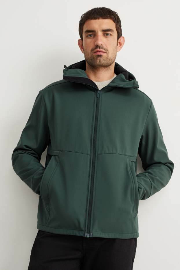 Men - Softshell jacket with hood - water-repellent - 4-Way Stretch - green