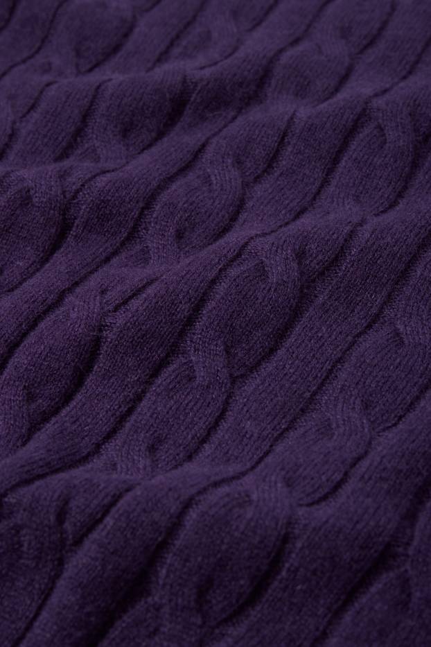 Men - Jumper with cashmere - wool blend - cable knit pattern - purple