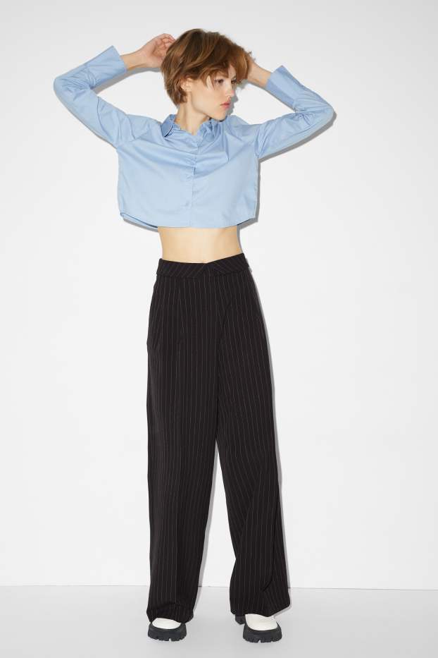 Women - Cloth trousers - mid-rise waist - wide leg - black
