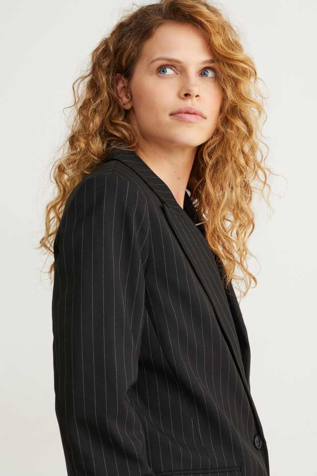 Women - Oversized blazer - pinstripes - black / white